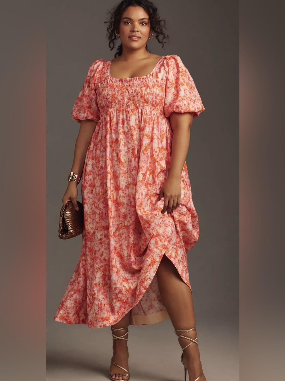 By Anthropologie Short-Sleeve Smocked Babydoll Midi Dress Size XL